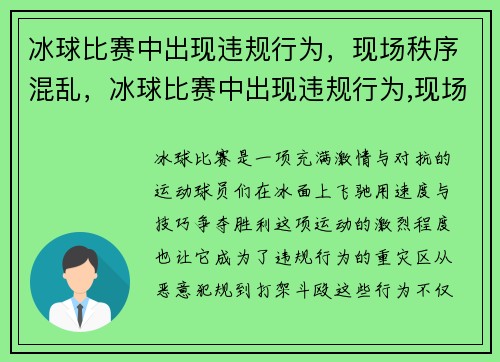 冰球比赛中出现违规行为，现场秩序混乱，冰球比赛中出现违规行为,现场秩序混乱怎么办