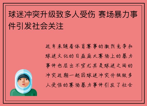 球迷冲突升级致多人受伤 赛场暴力事件引发社会关注 球迷冲突升级致多人受伤 赛场暴力事件引发社会关注